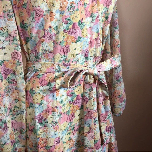 Vintage 60 70 Cottagecore Pastel Floral Peasant Midi Dress Poet sleeves - Picture 10 of 16